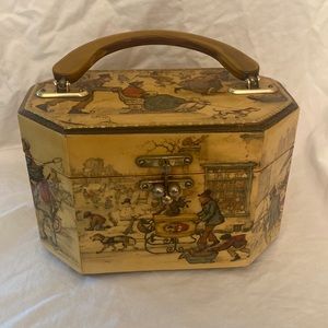 Vintage | Anton Pieck | Octagonal Decoupage Wood Box Purse | 1960s/1970s